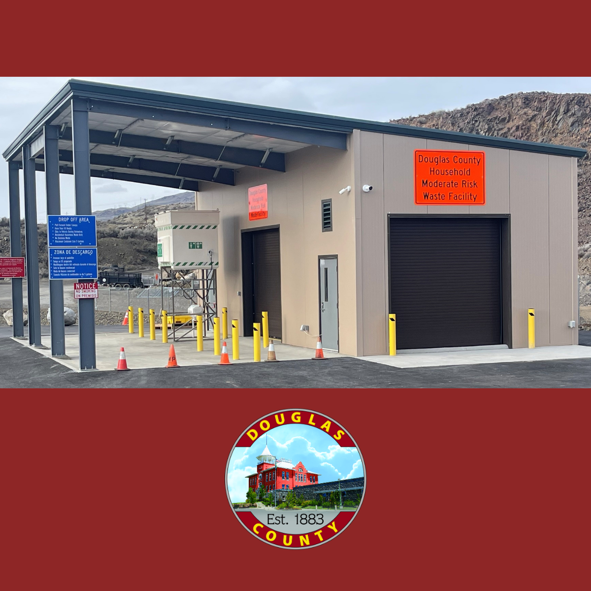 building with signs and cones