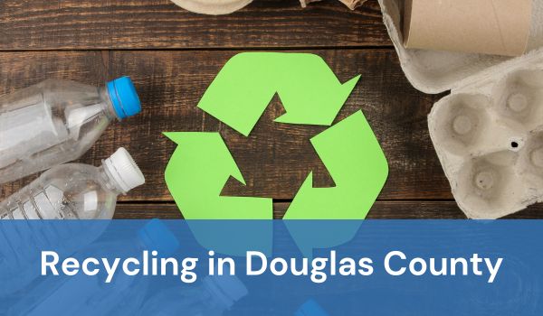 Recycling symbol with text "Recycling in Douglas County"