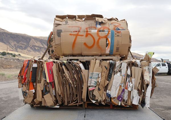 Cardboard bundles on the back of a truck