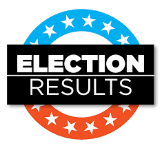 An image of a circular badge with a blue top half and a red bottom half, both filled with white star